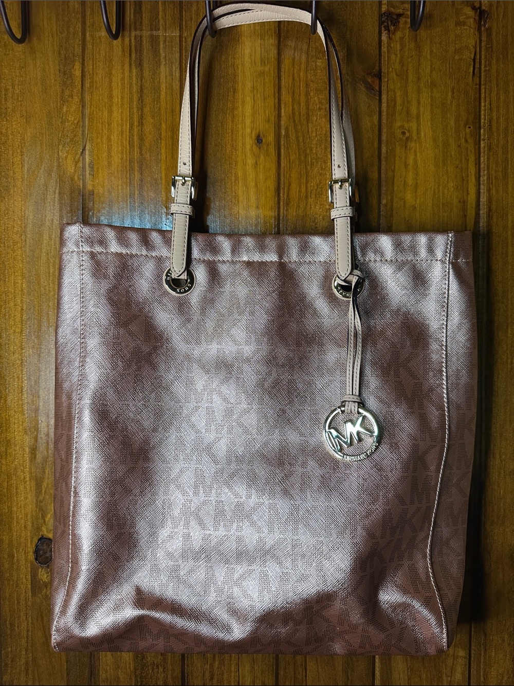 Michael Kors Metallic Rose Tote with Cream Straps